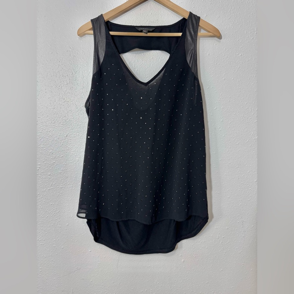 Rock & Revival Studded Open Back High Low Black Blouse Rhinestone V Neck Size L